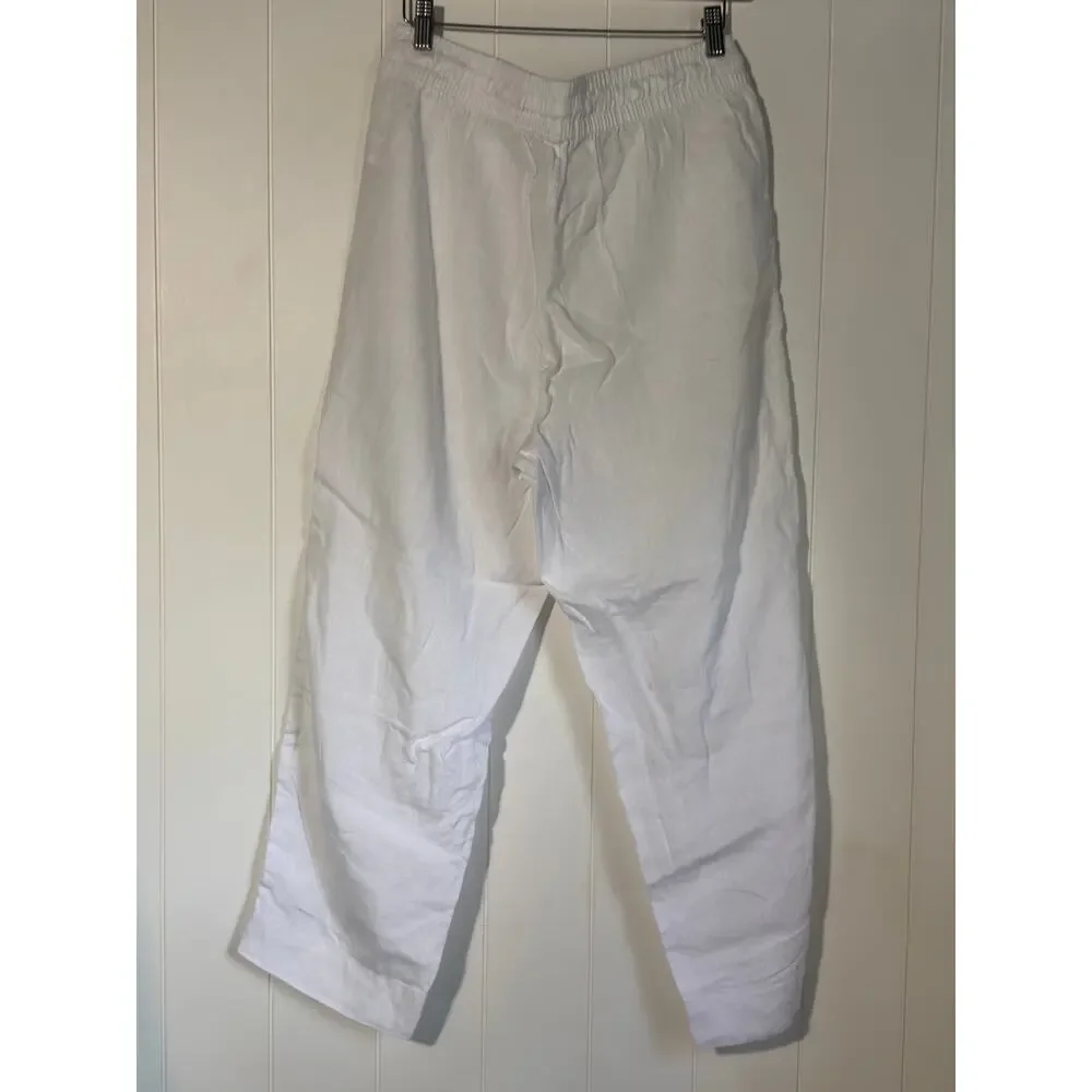 Sigrid Olsen White Linen Pull On Pants Elastic Waist Coastal Large Relaxed - Picture 5 of 8
